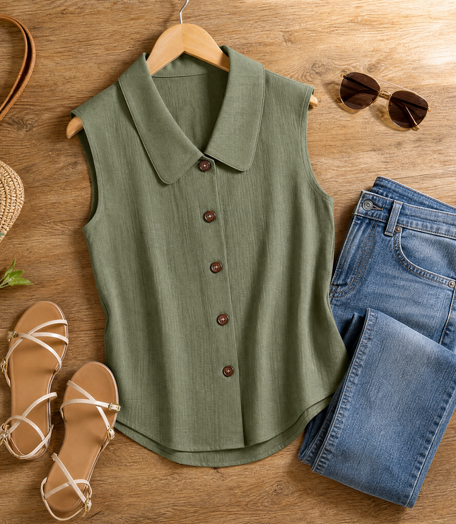 Women's Summer Blouse with Peter Pan Collar and Buttons