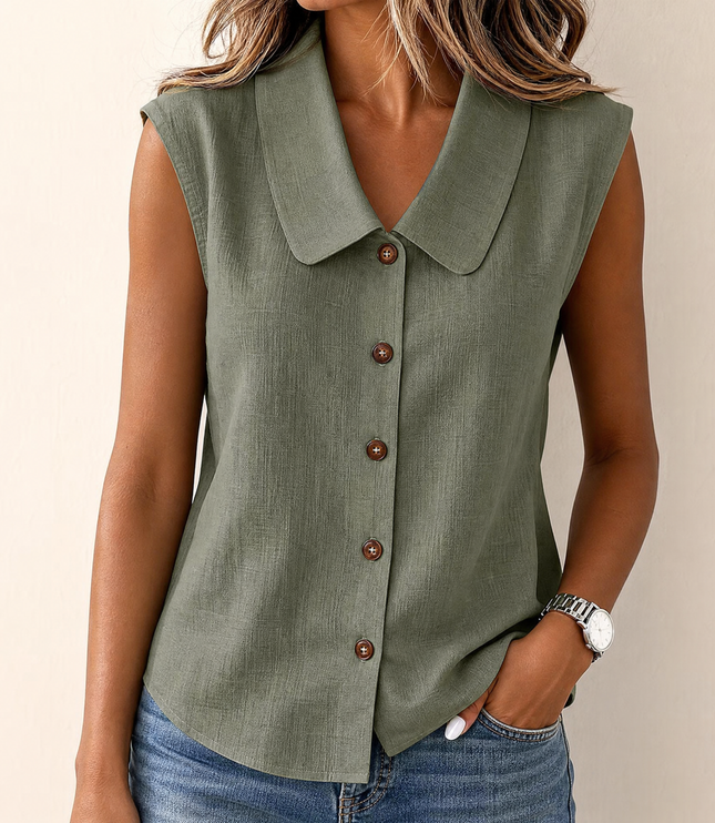 Women's Summer Blouse with Peter Pan Collar and Buttons