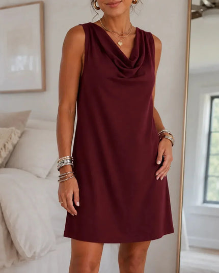 Women's Summer Dress in a Sleeveless Mini with Cowl Neck