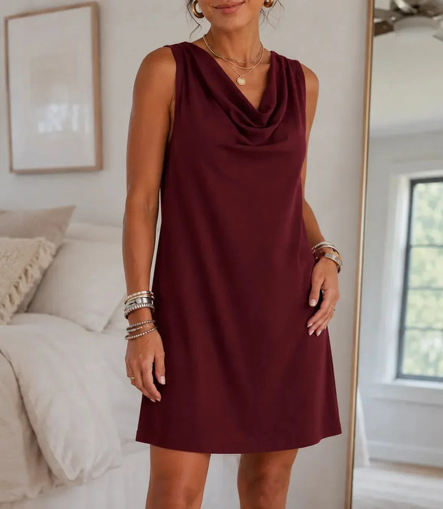 Women's Summer Dress in a Sleeveless Mini with Cowl Neck