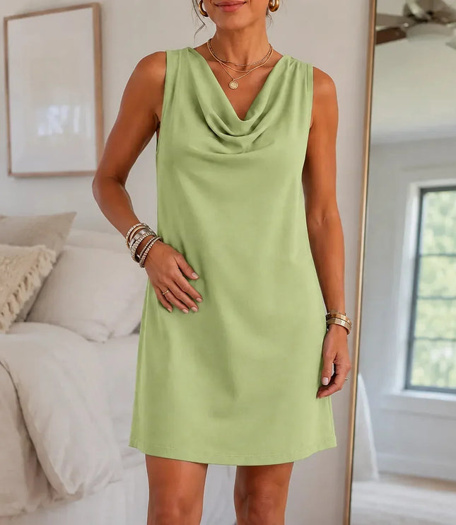 Women's Summer Dress in a Sleeveless Mini with Cowl Neck