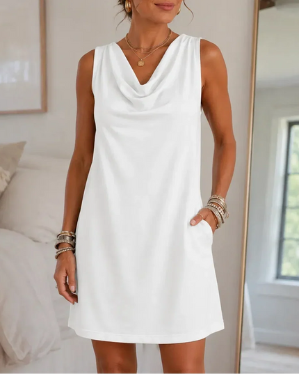 Women's Summer Dress in a Sleeveless Mini with Cowl Neck