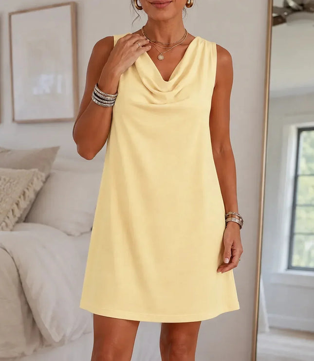 Women's Summer Dress in a Sleeveless Mini with Cowl Neck
