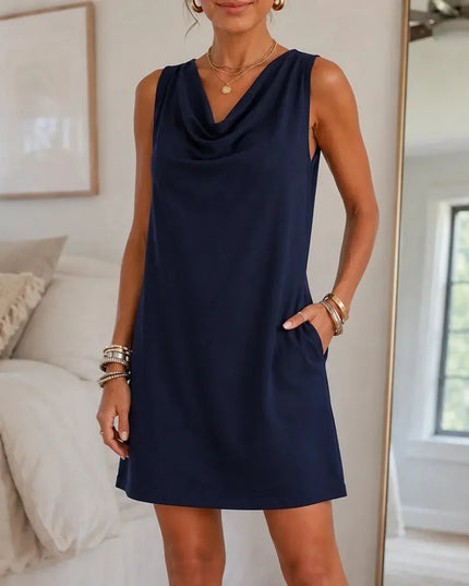 Women's Summer Dress in a Sleeveless Mini with Cowl Neck