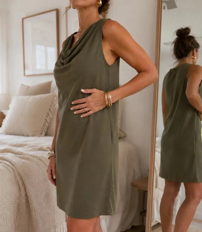 Women's Summer Dress in a Sleeveless Mini with Cowl Neck