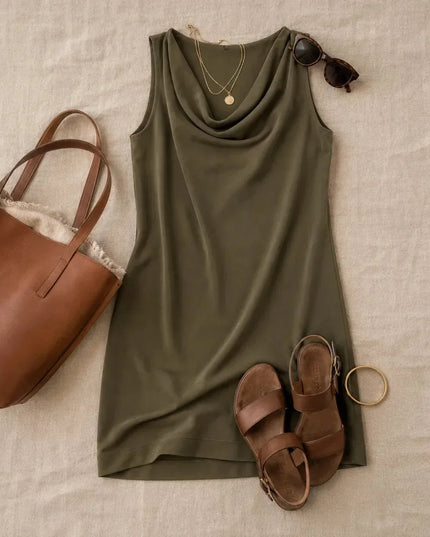 Women's Summer Dress in a Sleeveless Mini with Cowl Neck
