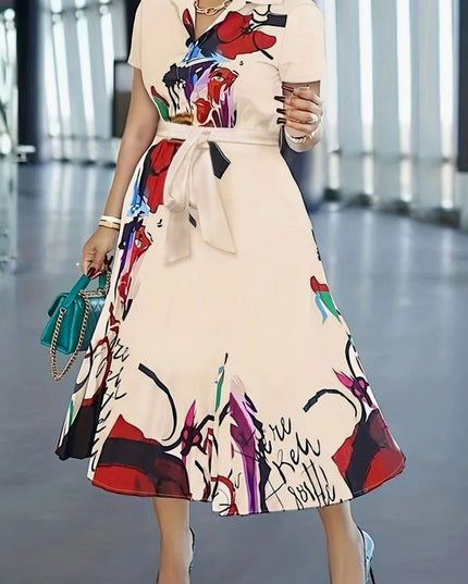 Women's Summer Dress with a Button Front and Abstract Print