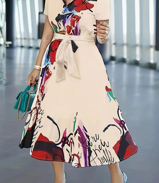 Women's Summer Dress with a Button Front and Abstract Print