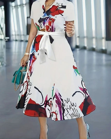 Women's Summer Dress with a Button Front and Abstract Print