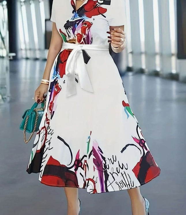 Women's Summer Dress with a Button Front and Abstract Print