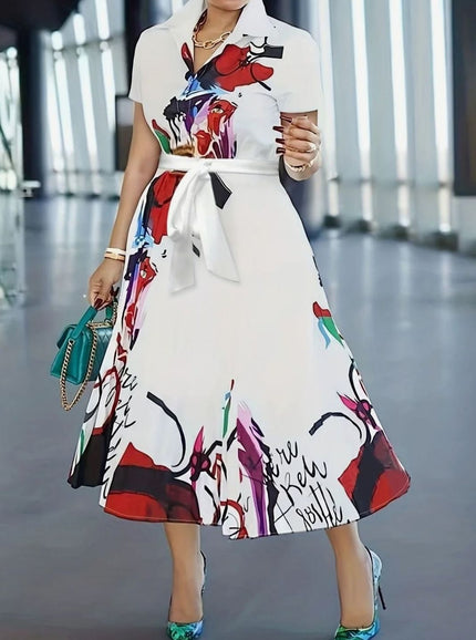 Women's Summer Dress with a Button Front and Abstract Print