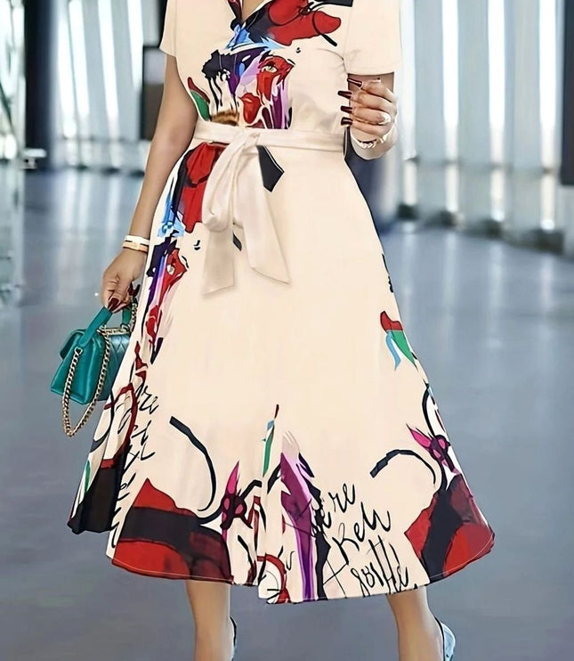 Women's Summer Dress with a Button Front and Abstract Print