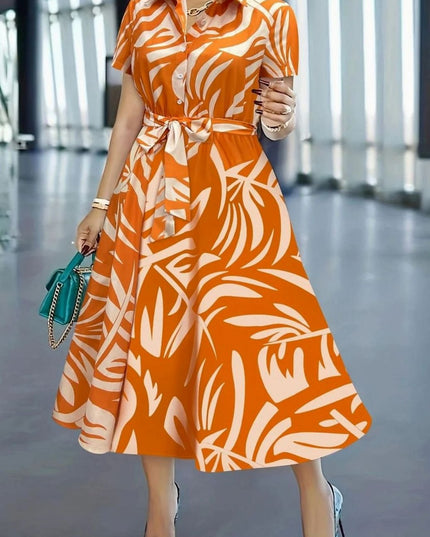 Women's Summer Dress with a Button Front and Abstract Print