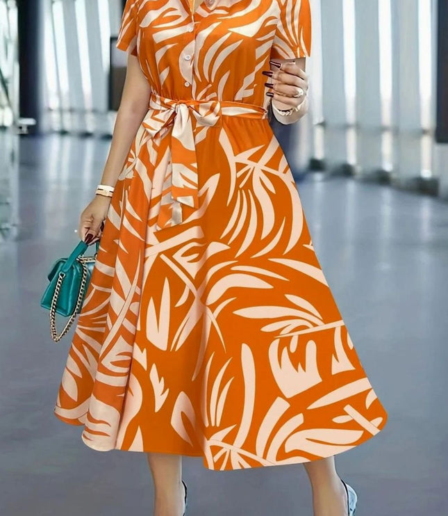 Women's Summer Dress with a Button Front and Abstract Print