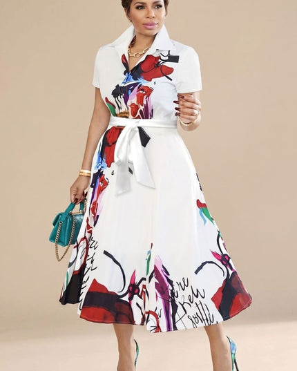 Women's Summer Dress with a Button Front and Abstract Print