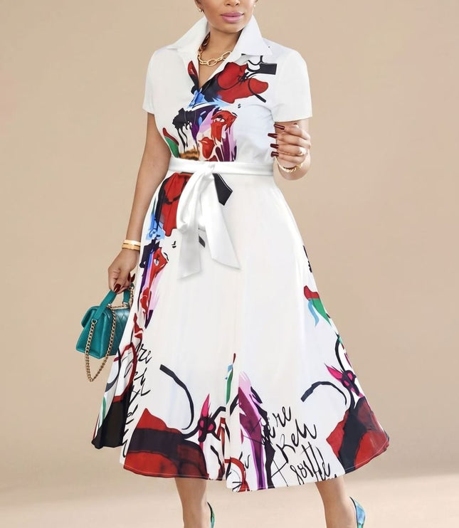 Women's Summer Dress with a Button Front and Abstract Print