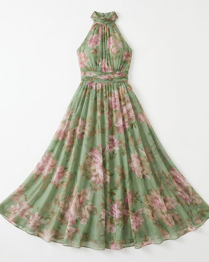 Women's Summer Maxi Dress in Floral with Halter Neck