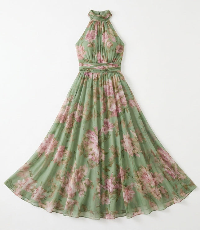 Women's Summer Maxi Dress in Floral with Halter Neck