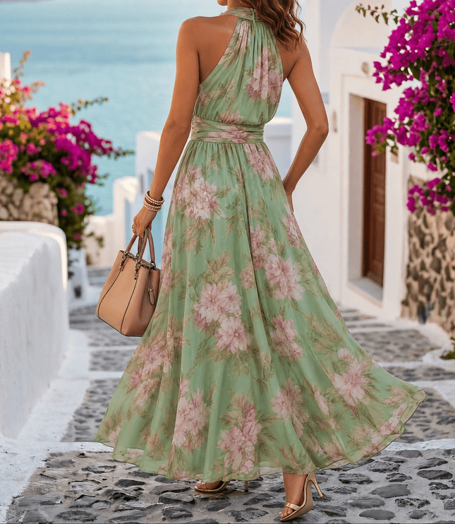 Women's Summer Maxi Dress in Floral with Halter Neck