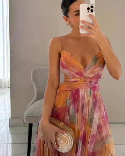 Women's Summer Maxi Dress in Floral with Wrap V-Neck