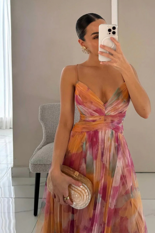 Women's Summer Maxi Dress in Floral with Wrap V-Neck