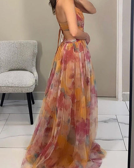 Women's Summer Maxi Dress in Floral with Wrap V-Neck