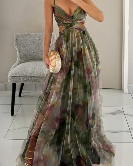 Women's Summer Maxi Dress in Floral with Wrap V-Neck