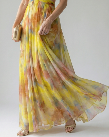 Women's Summer Maxi Dress with Pleated Skirt and Tie Back