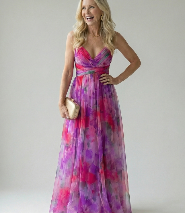 Women's Summer Maxi Dress with Pleated Skirt and Tie Back