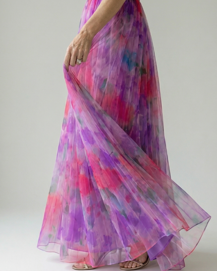 Women's Summer Maxi Dress with Pleated Skirt and Tie Back