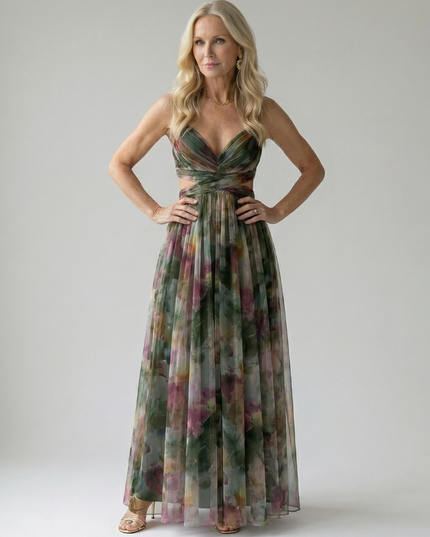 Women's Summer Maxi Dress with Pleated Skirt and Tie Back