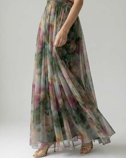 Women's Summer Maxi Dress with Pleated Skirt and Tie Back
