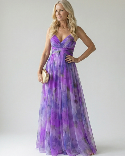 Women's Summer Maxi Dress with Pleated Skirt and Tie Back