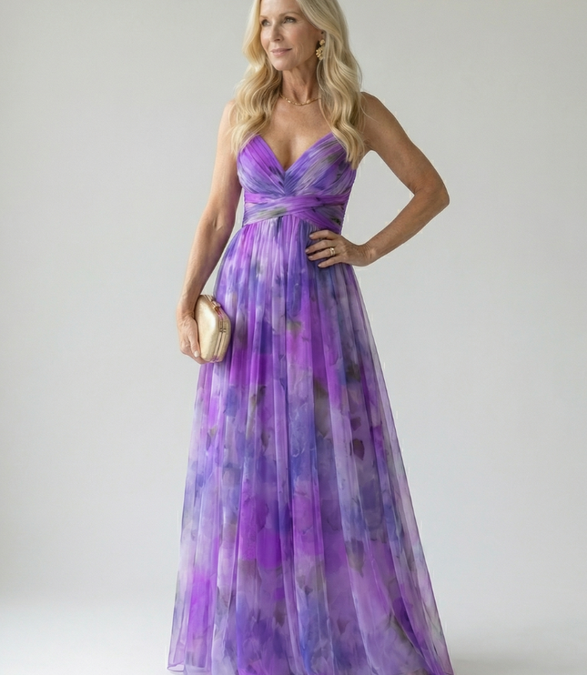 Women's Summer Maxi Dress with Pleated Skirt and Tie Back