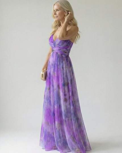 Women's Summer Maxi Dress with Pleated Skirt and Tie Back