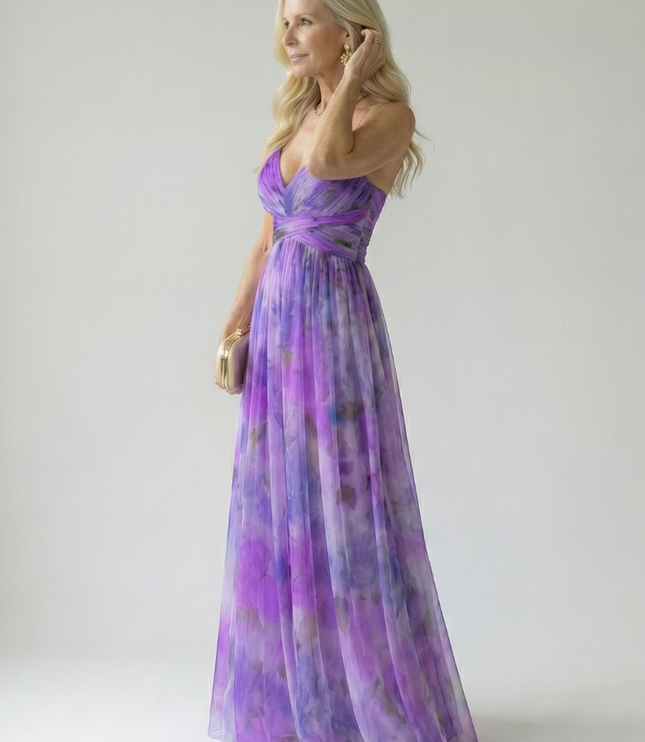 Women's Summer Maxi Dress with Pleated Skirt and Tie Back