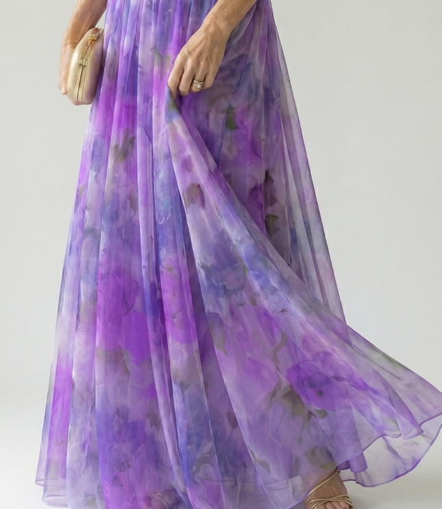 Women's Summer Maxi Dress with Pleated Skirt and Tie Back