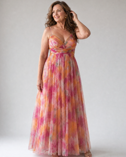 Women's Summer Maxi Dress with Pleated Skirt and Tie Back