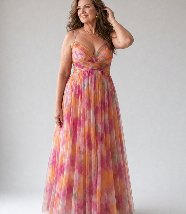 Women's Summer Maxi Dress with Pleated Skirt and Tie Back