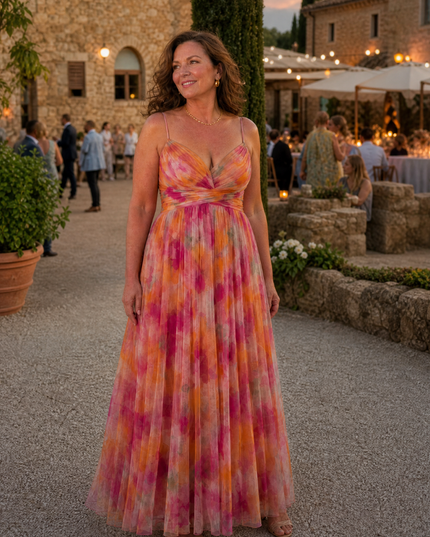 Women's Summer Maxi Dress with Pleated Skirt and Tie Back