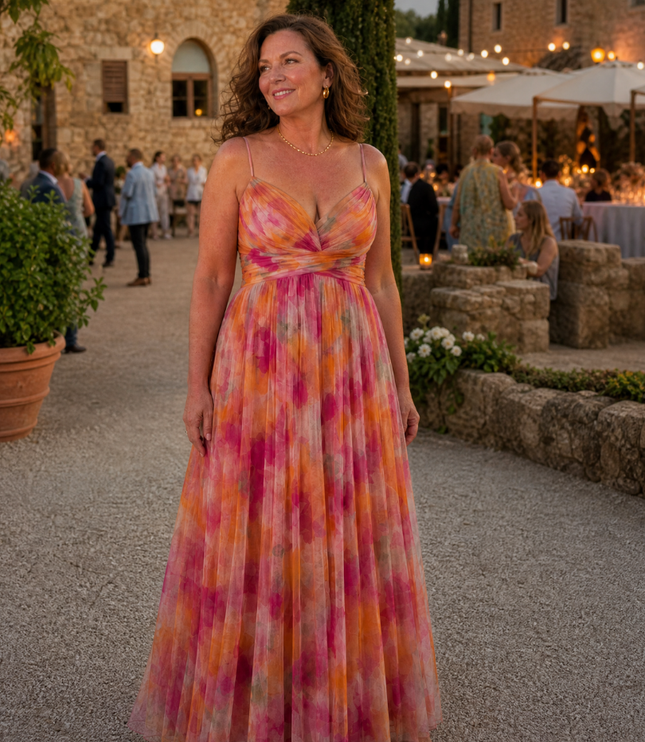 Women's Summer Maxi Dress with Pleated Skirt and Tie Back