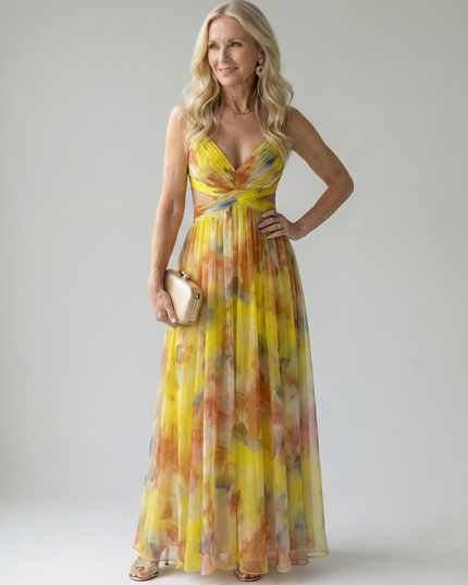 Women's Summer Maxi Dress with Pleated Skirt and Tie Back