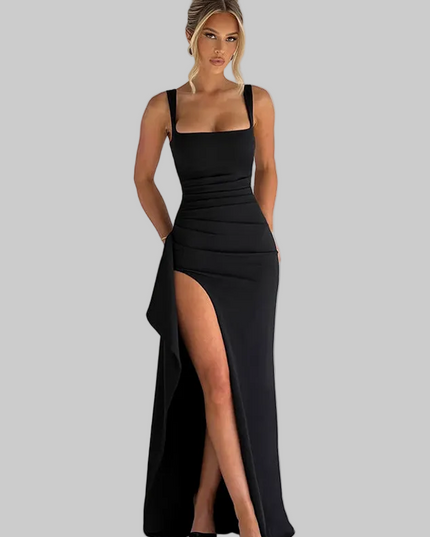 Women's Summer Maxi Dress with Ruched Waist and Side Split