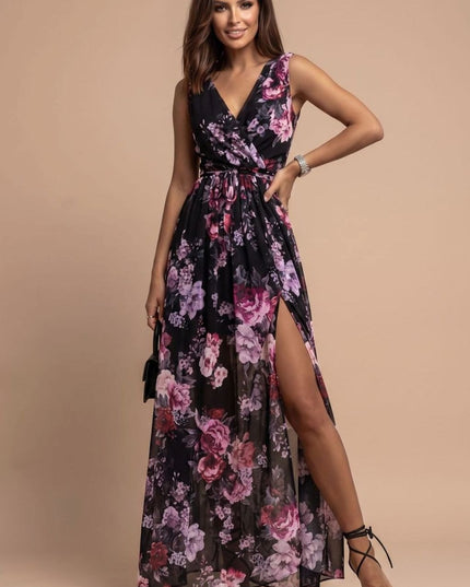 Women's Summer Maxi Dress with V-Neck and Side Split