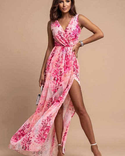 Women's Summer Maxi Dress with V-Neck and Side Split