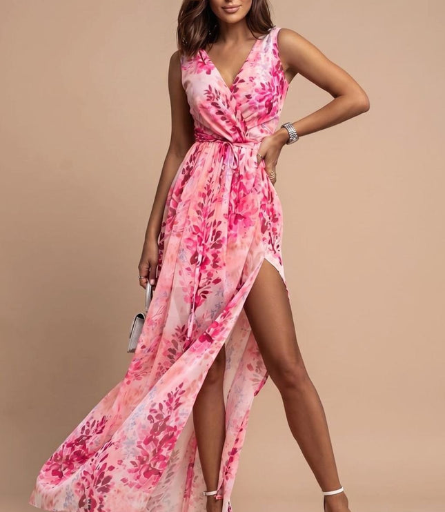 Women's Summer Maxi Dress with V-Neck and Side Split