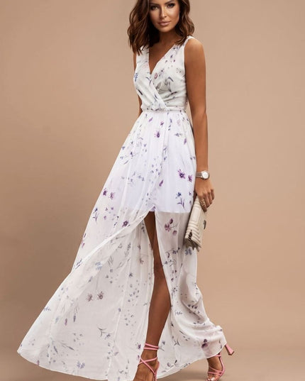 Women's Summer Maxi Dress with V-Neck and Side Split