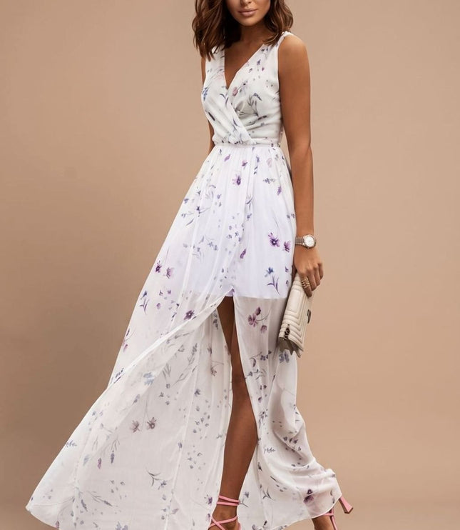 Women's Summer Maxi Dress with V-Neck and Side Split