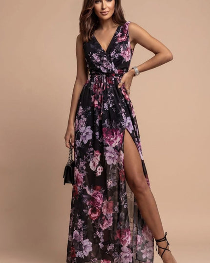 Women's Summer Maxi Dress with V-Neck and Side Split