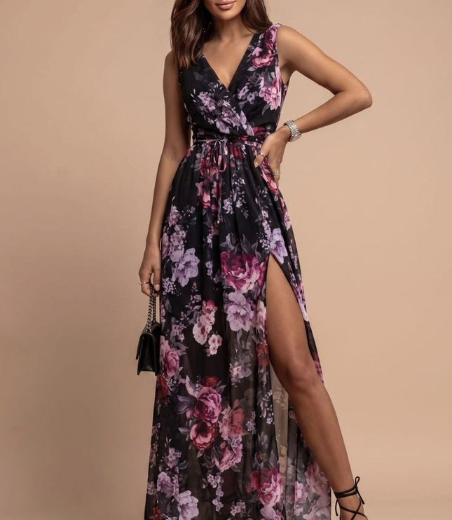 Women's Summer Maxi Dress with V-Neck and Side Split